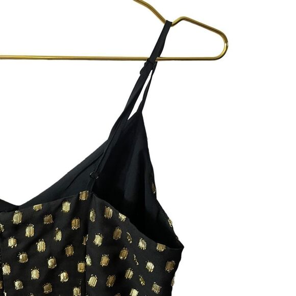 Banana Republic Strappy Ruffle Metallic Dot Mini Dress in Black & Gold Size 6 - Picture 7 of 11